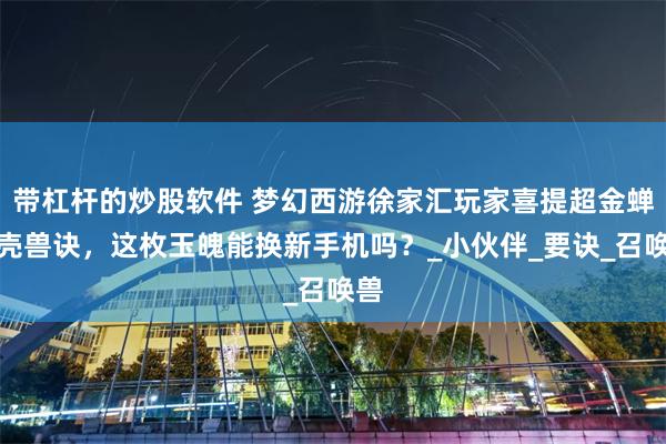 带杠杆的炒股软件 梦幻西游徐家汇玩家喜提超金蝉脱壳兽诀，这枚玉魄能换新手机吗？_小伙伴_要诀_召唤兽